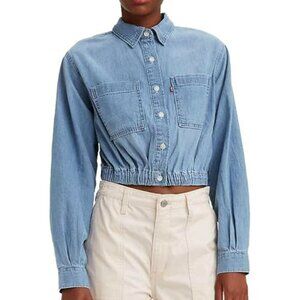 Levi's Women's Jax Cinched long sleeve Denim Shirt, Indigo blue, Large